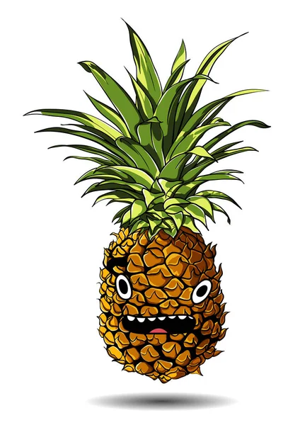 Świeży ananas cartoon charakter emocja dziwne — Wektor stockowy