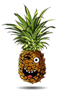 Sevimli taze ananas karikatür karakter duygu göz kırpıyor