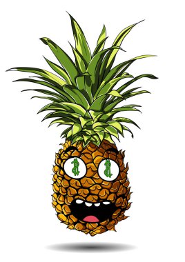 Sevimli taze ananas karikatür karakter duygu para