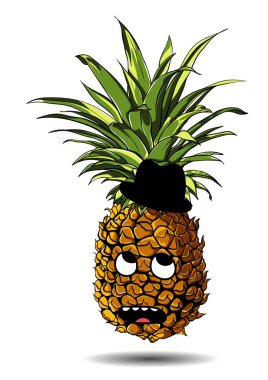 Sevimli taze ananas karikatür karakter duygu şapkalı