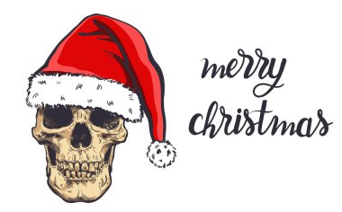 Yeni yıl şapkalı, vektör çizim grafik kafatası