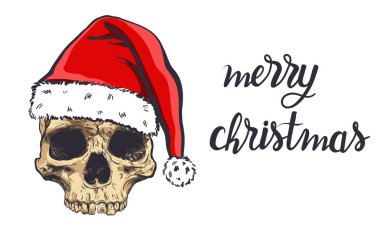 Yeni yıl şapkalı, vektör çizim grafik kafatası