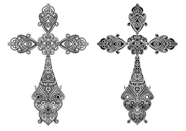 Jewelry set of antique Christian Crosses decorated with diamonds, isolated on white, vector eps10 — Stock Vector