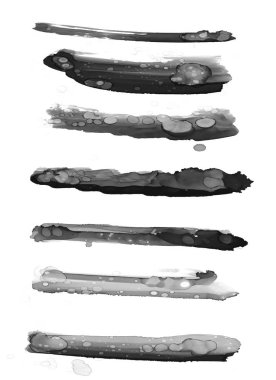 Beyaz arka plan üzerinde izole alkol mürekkep fırçalar kümesi. Sıvı mürekkep topluluğu.
