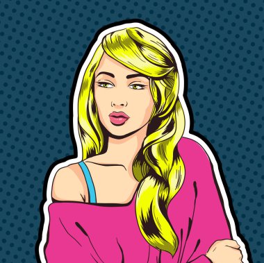 PIN tarzı seksi hayal kadın portre, yüzünü, pop art kız kadar illüstrasyon vektör