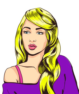 PIN tarzı seksi hayal kadın portre, yüzünü, pop art kız kadar illüstrasyon vektör