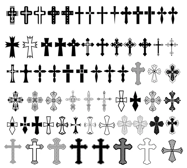 Gran conjunto de cruces de ortodoxia cristiana en diferentes estilos y formas aisladas sobre fondo blanco . — Archivo Imágenes Vectoriales