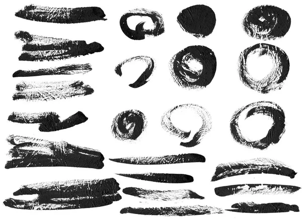Pennello grunge inchiostro nero set tratti su sfondo bianco . — Foto Stock