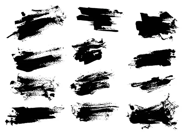 Pincel grunge tinta preta definir traços no fundo branco . — Vetor de Stock