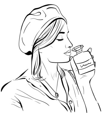 Güzel genç kadın parfüm ile. Güzel kadın portre. Kroki. Vektör çizim üzerinde beyaz izole