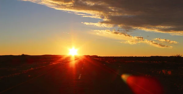 Coucher Soleil Ciel Route Dans Désert — Photo