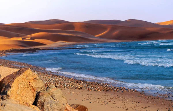 Prachtige Zandduinen Landschap Blauwe Oceaan Namib Woestijn — Stockfoto