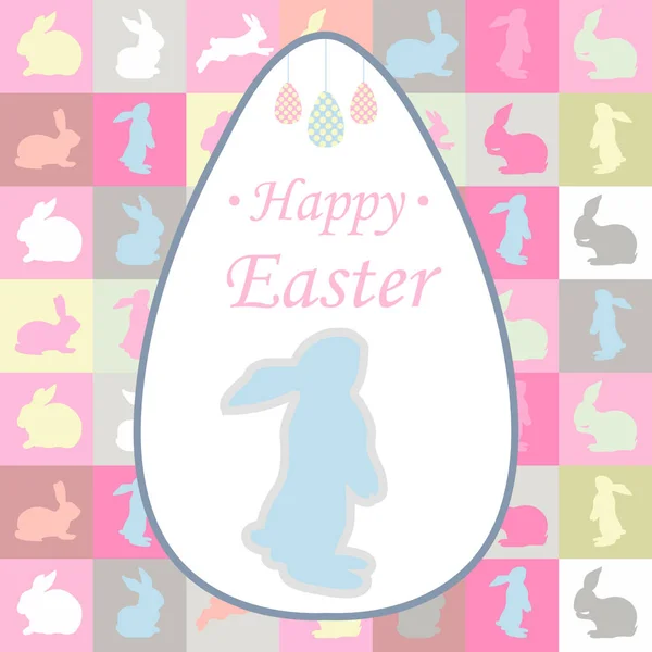 Easter Holiday Cards Rabbit Bunny Silhouettes Soft Pastel Colors Retro — Stock Vector