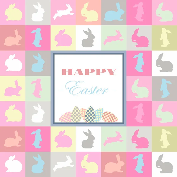 Tarjetas de Pascua con siluetas de conejo en colores pastel suaves. Fondo retro. — Foto de Stock