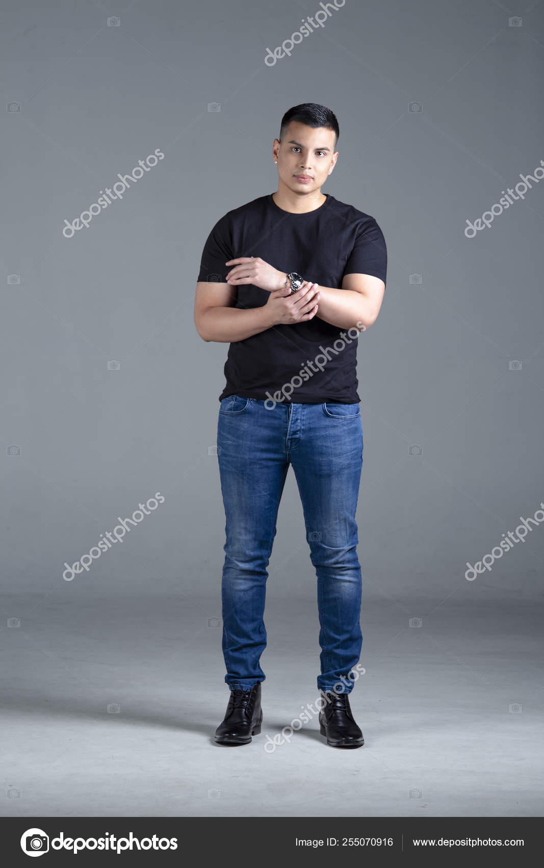 black shirt denim jeans