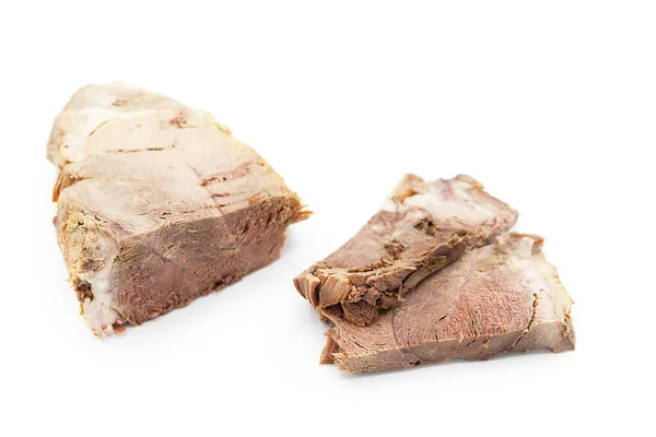 Кусочек Ломтики Приготовленного Вкусного Сочного Мяса Изолированы Белом Фоне — стоковое фото