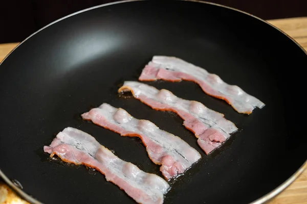 Fette Pancetta Fritta Fresca Una Padella Colazione Dieta Chetogenica — Foto Stock