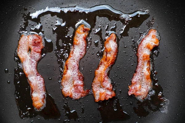 Fette Pancetta Fritta Fresca Una Padella Colazione Dieta Chetogenica — Foto Stock