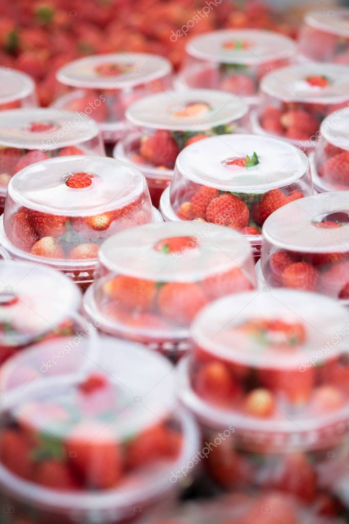 Strawberry in plastic box,in market