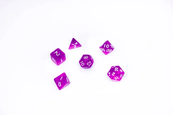 dice for fantasy dnd and rpg tabletop games. Board game polyhedral dices with different sides isolated on white background