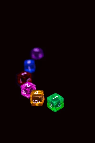 Icon set of  dice for fantasy dnd and rpg tabletop games. Board game polyhedral dices with different sides isolated on black background