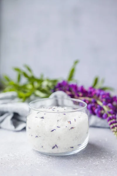 Salt scrub. lavender. Towel. Grey. purple