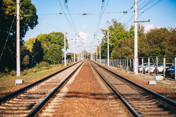 Tren. ağaçlar, gökyüzü. Yol, Güneşli gün