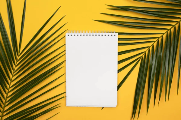 White sheet on yellow back and palm leaves