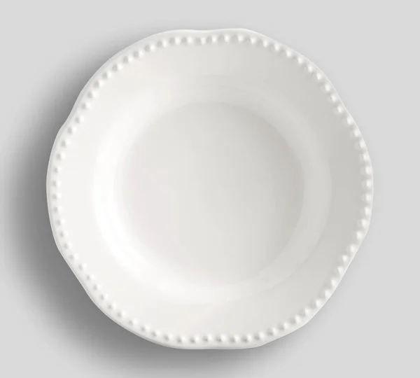 Empty White Dish Plate Background Empty Porcelain White Dish Dining — Stockfoto