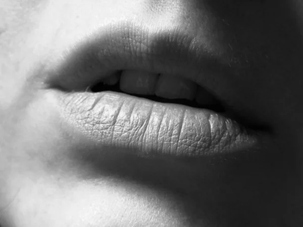 Foto Blanco Negro Hermosos Labios — Foto de Stock