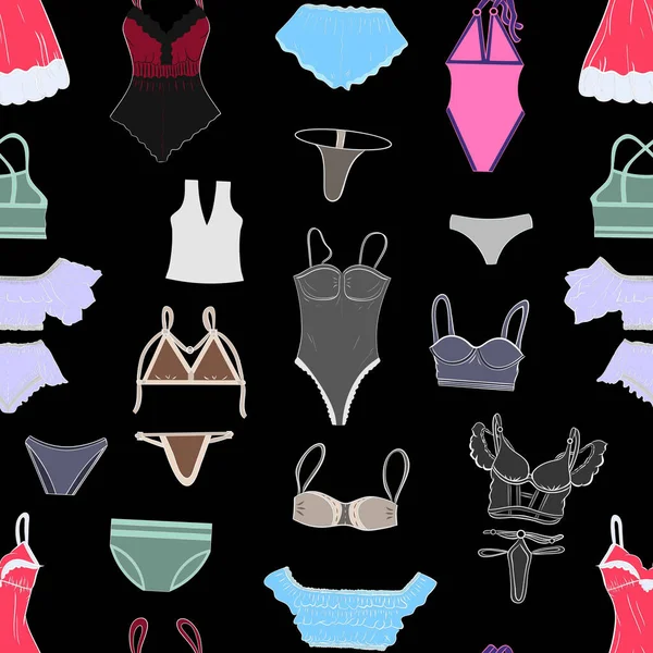 Naadloos Behang Vrouwenkleding Sexy Collectie Damesondergoed Tekenfilm Van Verschillende Schetselementen — Stockfoto