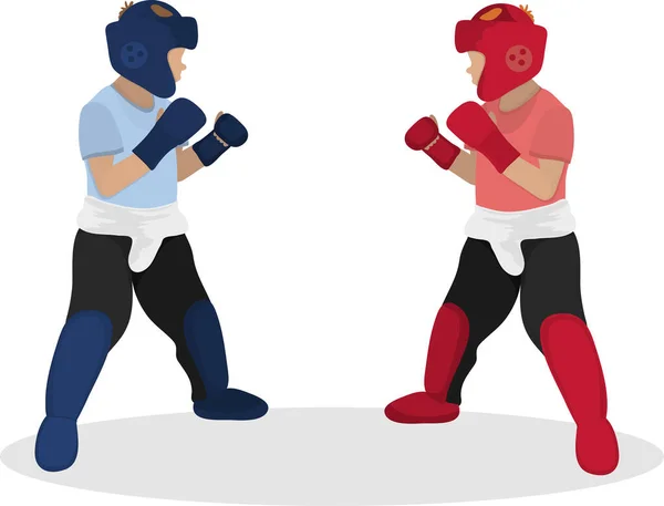 Single Combat Graphic Drawing Duel Two Fighters Red Blue Corner — Stock Vector