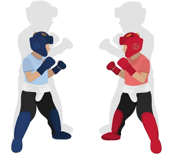 Combate Individual Dibujo Gráfico Duelo Entre Dos Luchadores Esquina Roja — Vector de stock