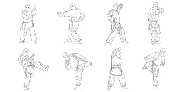 Eine Reihe Von Kampftechniken Einzelkämpfen Kunst Bildern Wie Man Verteidigt — Stockvektor