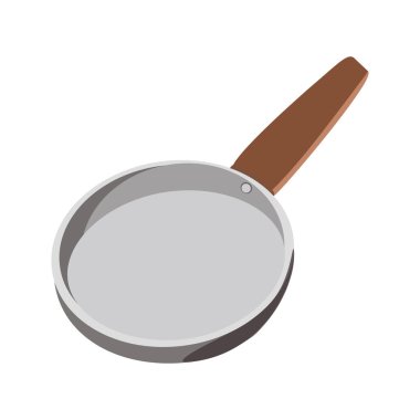 Pişirmek için kızartma tavası, vektör çizimi. Yemek pişirmeyi kastediyor. Çizgi film tarzı. Kolaj, çıkartma ve web tasarımı için ayrı bir öge.