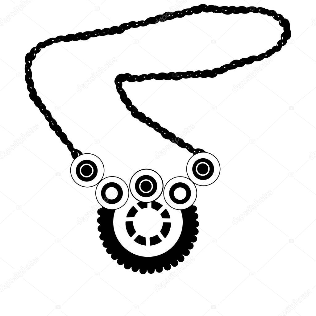 Necklace. Women's jewelry. Doodle. Graphic outline on a white background. Can be used for magazine, web design, logo, coloring, print, drawing or knitting patterns.