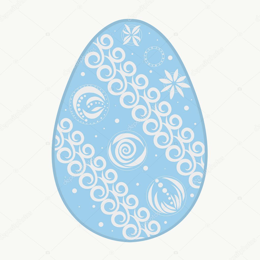 Graphic drawing. Painted Easter Egg. White background. A symbol of rebirth. It can be used for the design of postcards, magazines, stickers, web design.