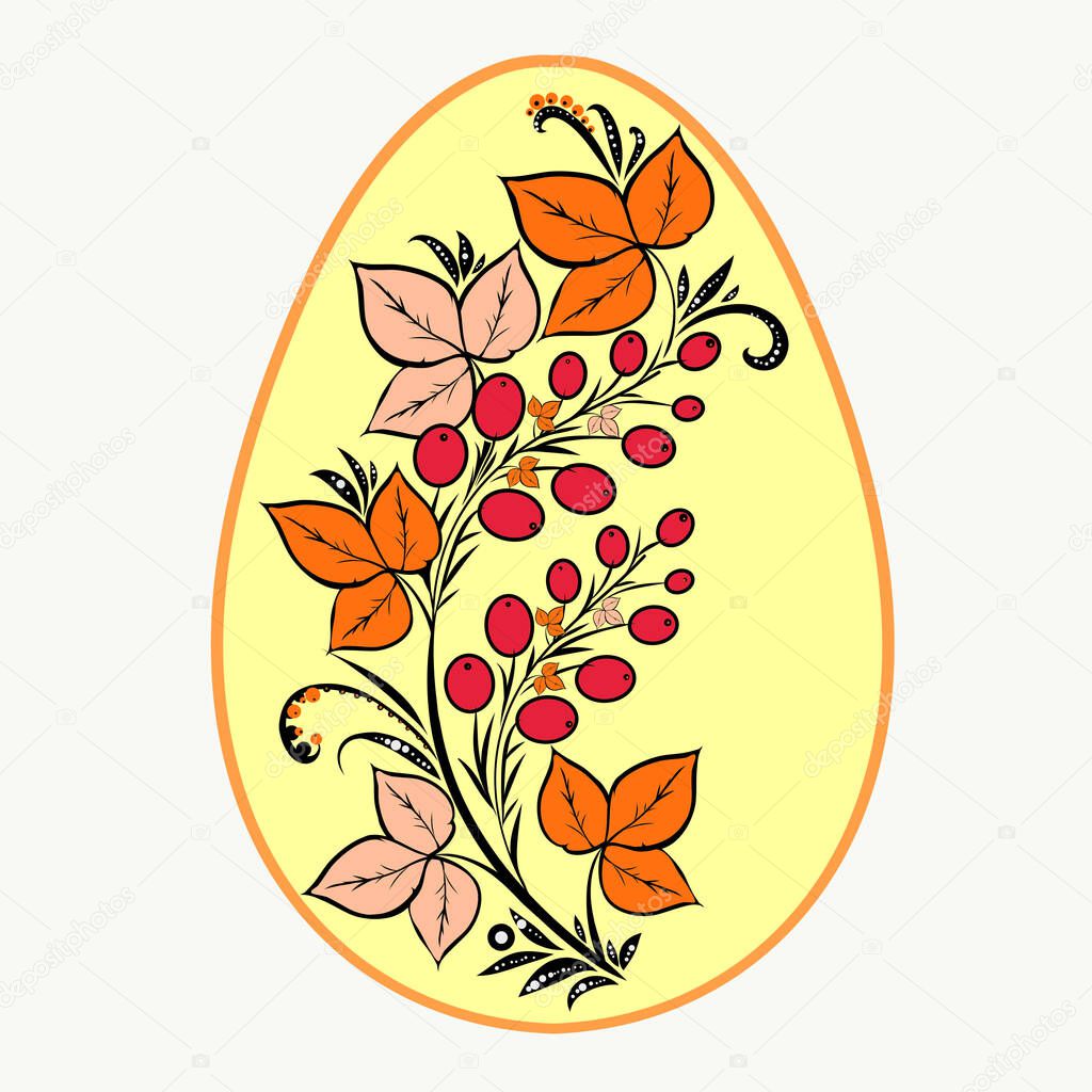 Graphic drawing. Painted Easter Egg. White background. A symbol of rebirth. It can be used for the design of postcards, magazines, stickers, web design.