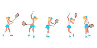 Tahsilat. Dünya Tenis Günü. Mart 'ın 3 Mart Pazartesi' si. Kız tenis oynuyor. Grafik vektör çizimi. Yakın plan. Tasarımda kullanılabilir.