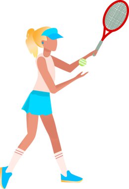 Dünya Tenis Günü. Mart 'ın ilk pazartesi günü. Kız tenis oynuyor. Grafik çizimi. Yakın plan. Tasarımda kullanılabilir..