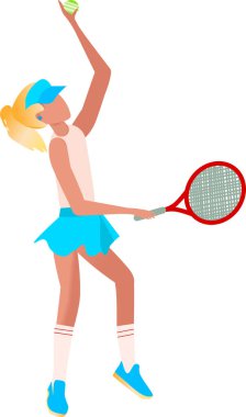 Dünya Tenis Günü. Mart 'ın ilk pazartesi günü. Kız tenis oynuyor. Grafik çizimi. Yakın plan. Tasarımda kullanılabilir..