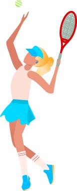 Dünya Tenis Günü. Mart 'ın ilk pazartesi günü. Kız tenis oynuyor. Grafik çizimi. Yakın plan. Tasarımda kullanılabilir..