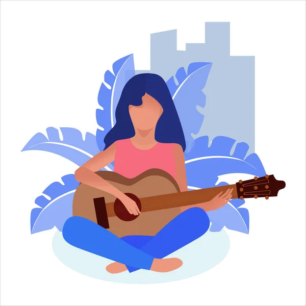 Woman Guitar Concept Graphic Drawing Study Music Hobbies Hobbies Leisure — Stock Vector