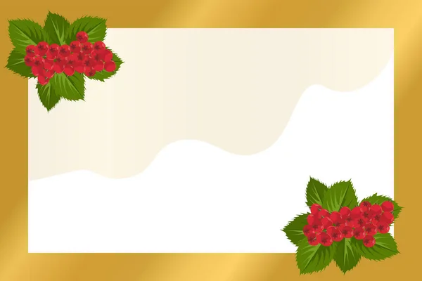 Знамя Золотой Рамой Сезонный Дизайн Красными Ягодами — стоковый вектор