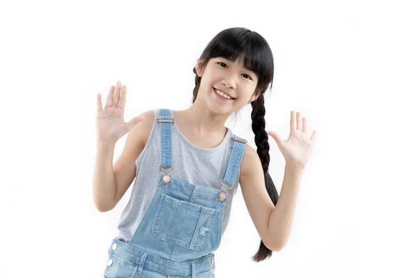 Retrato Menina Asiática Feliz Sorrindo Isolado Fundo Branco — Fotografia de Stock