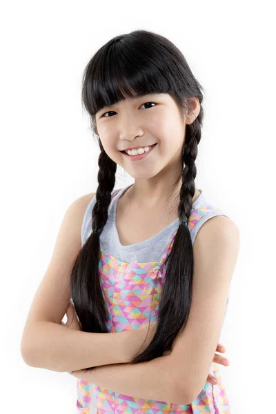 Beyaz Arka Plan Üzerinde Izole Gülümseyen Mutlu Asya Öğrenci Kız — Stok fotoğraf