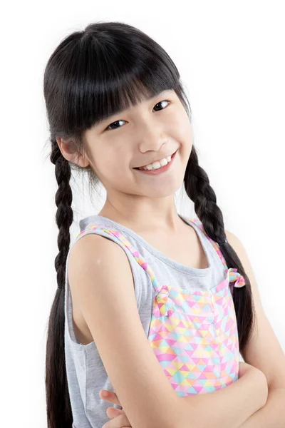 在白色背景下微笑的亚洲学生女孩的肖像 — 图库照片
