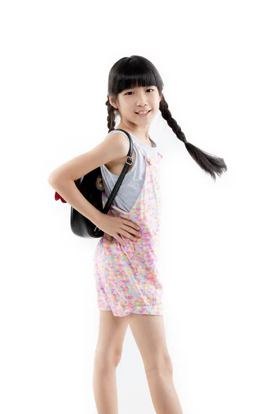 Portret Dziewczyny Asian Student Szczęśliwy Uśmiechający Się Białym Tle — Zdjęcie stockowe