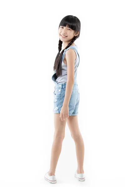 Portré Boldog Ázsiai Gyermek Lány Mosolyogva Elszigetelt Fehér Background — Stock Fotó