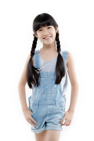 Porträt Eines Glücklichen Asiatischen Mädchens Das Isoliert Auf Weißem Hintergrund — Stockfoto
